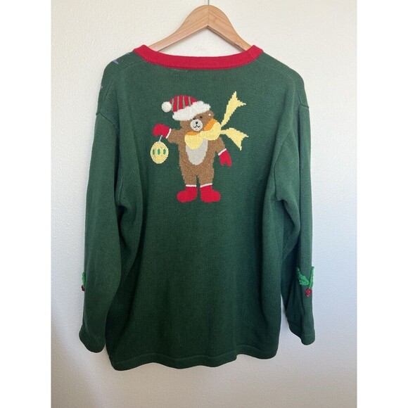 Storybook Knit VTG 3D Teddy Bear Christmas Knit Cardigan Novelty Sweater Grandma - Picture 6 of 11